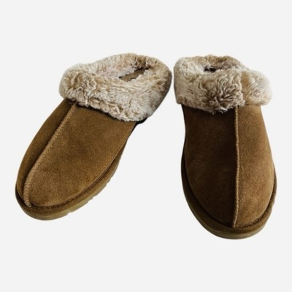 Eddie Bauer Janie Womens Suede Faux Fur Lined Clog Slippers Brown Size 7 - Picture 6 of 8